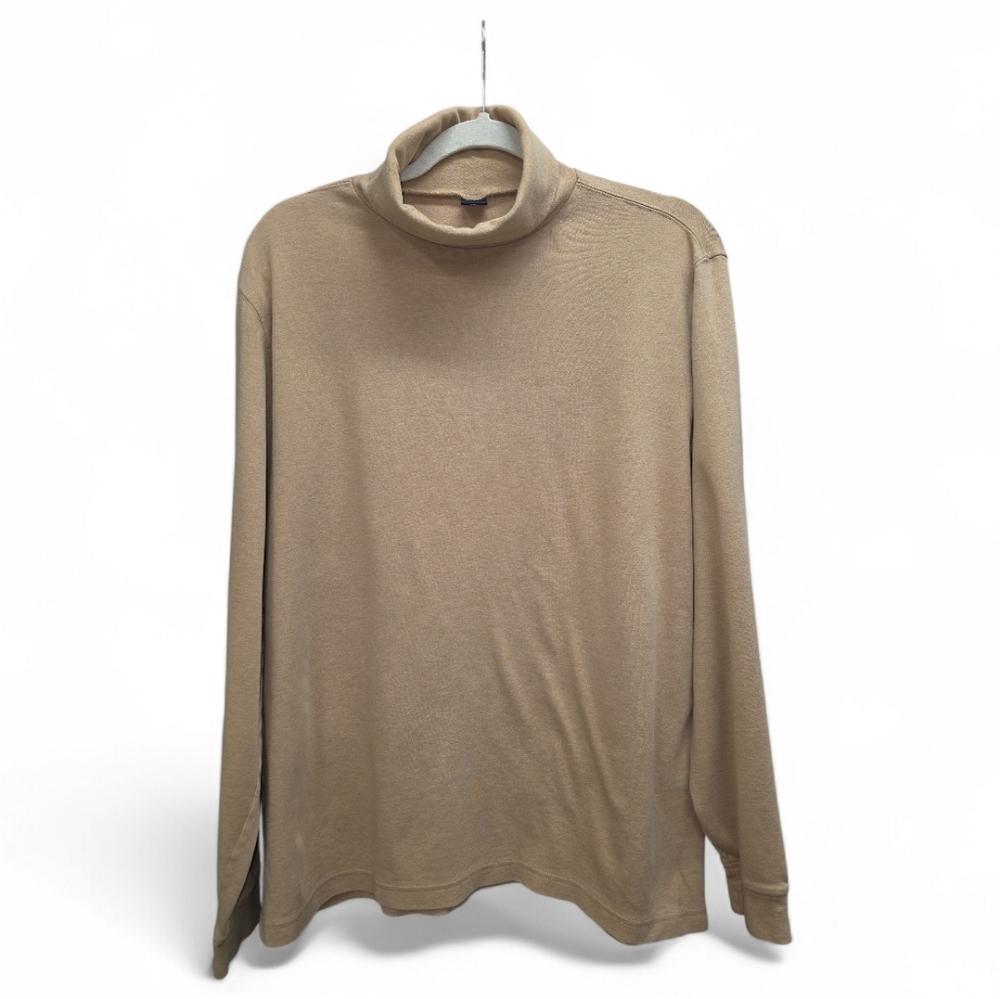 Lands' End Men's Tan Turtleneck Sweater Cotton Long Sleeve Large 42-44 Preppy
